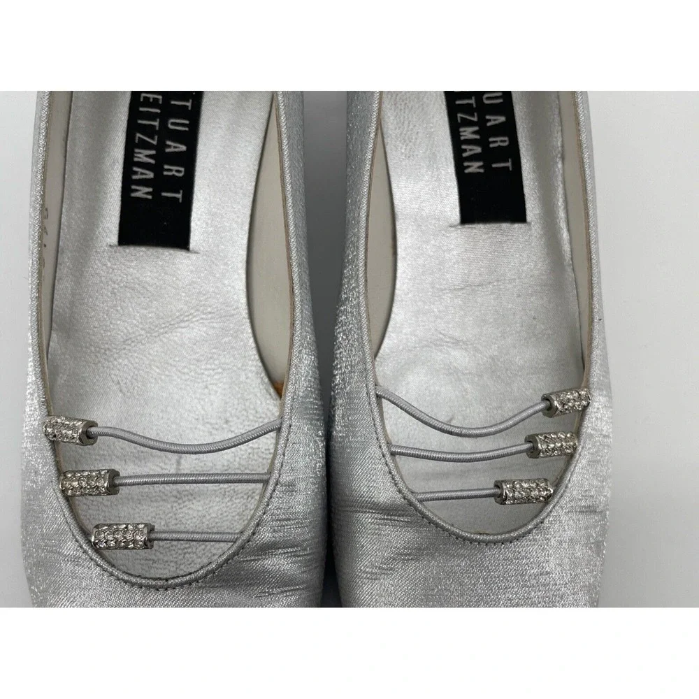 Stuart Weitzman Satin‎ Shoes Women's 7 N Silver Matte Prom Block Heel *READ